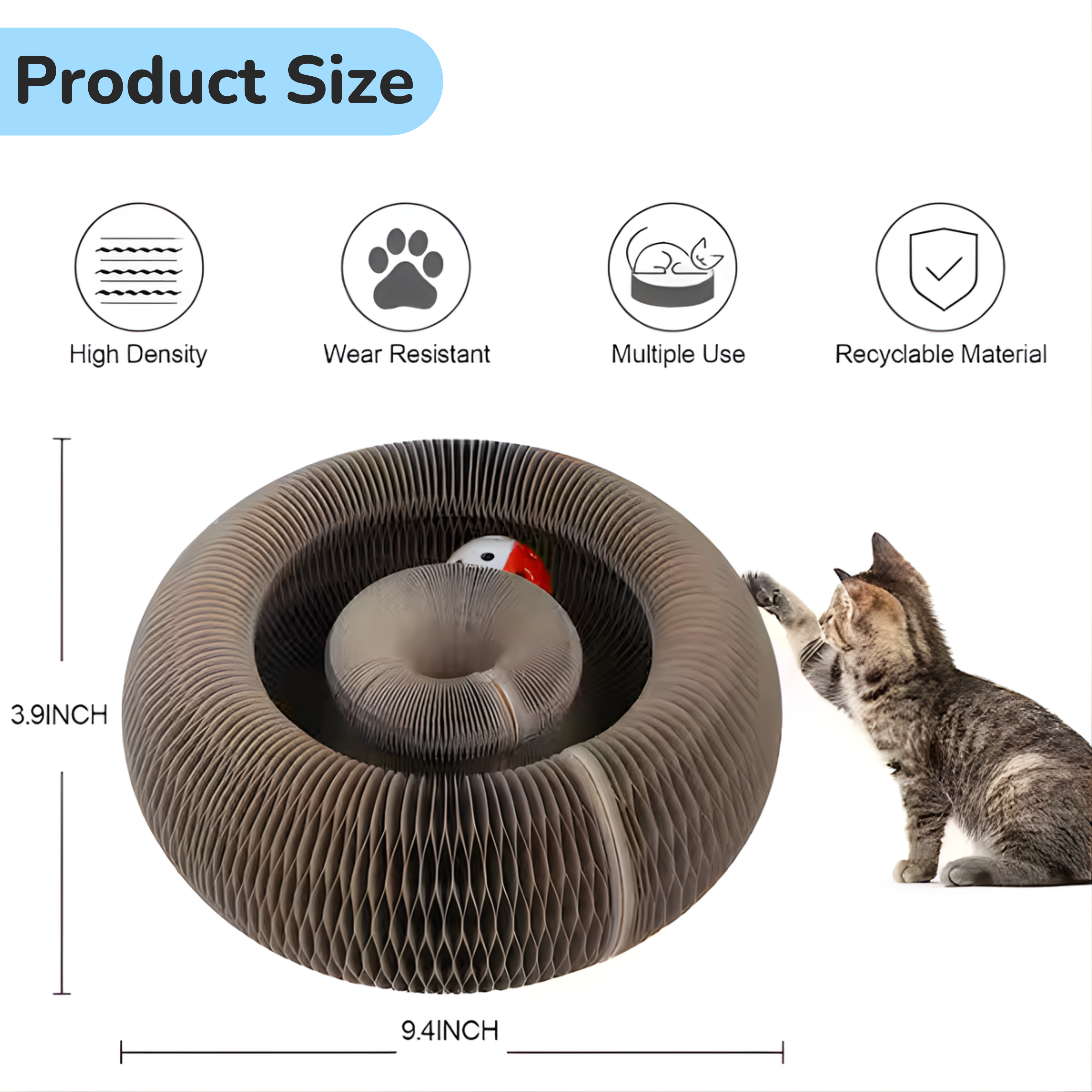Cat Donut Scratcher Toy + Bell Ball