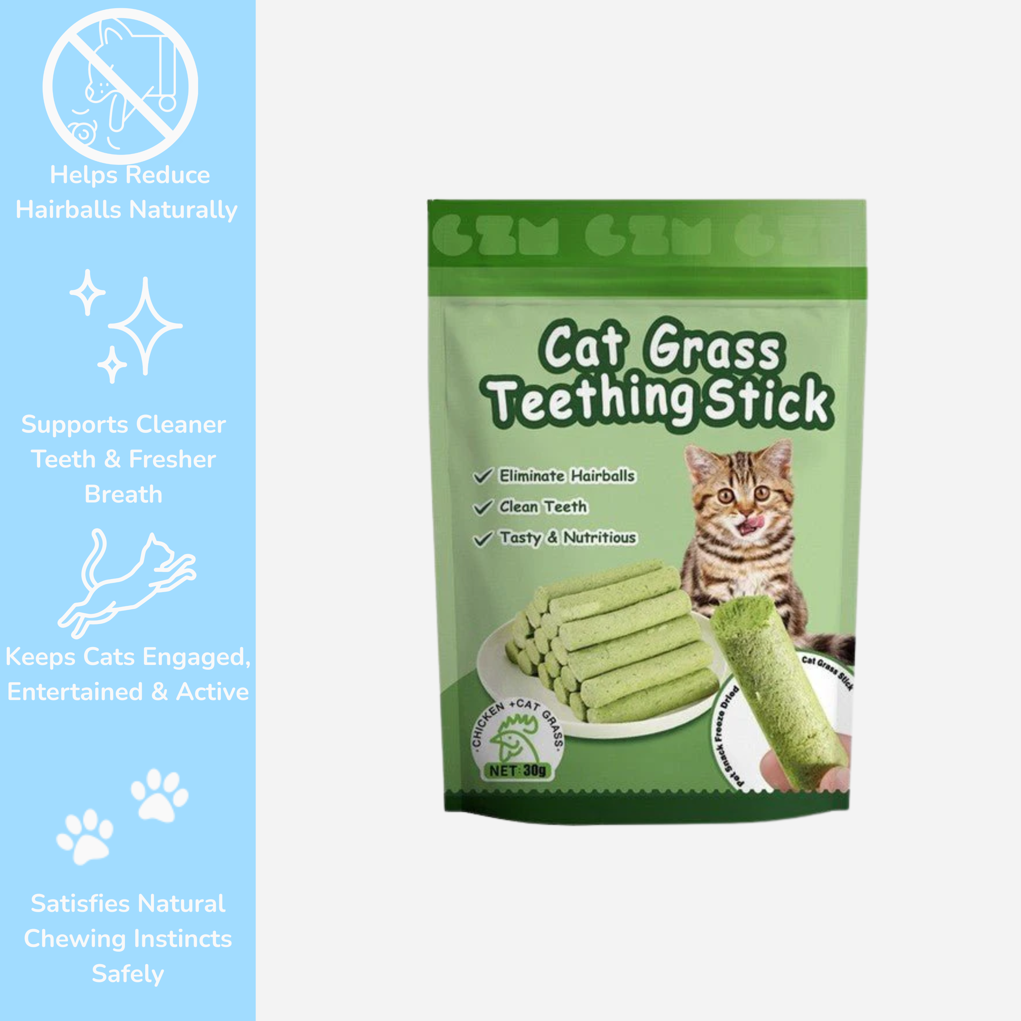 Cat Grass Teething Sticks - 6pcs/Bag